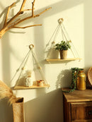 Axyaa Macrame Floating Wall Shelf: Boho Home Decor Plant Corner Holder Display Stand