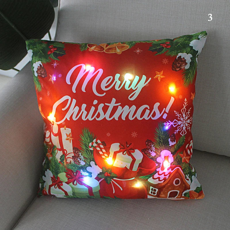 Axyaa LED Santa Claus Cushion Cover: Festive Light-Up Pillowcase for Home Decor