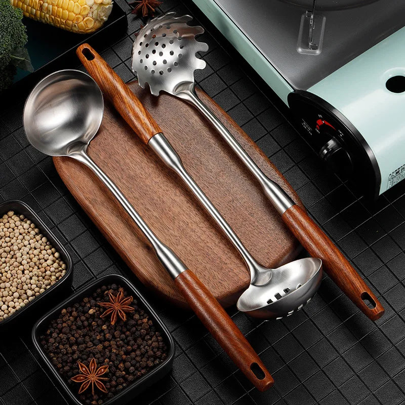 Axyaa Stainless Steel Wooden Handle Soup Spoon Colander Skimmer - Kitchen Tableware