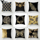 Axyaa Gold Leaf Print Pillow Cover for Home Sofa Decor
