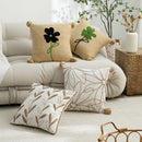 Axyaa Floral Embroidered Linen Cushion Cover with Pompom Accent