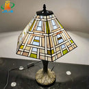 Axyaa Antique Tiffany Style Square Art Table Lamp, Stained Glass Metal Base