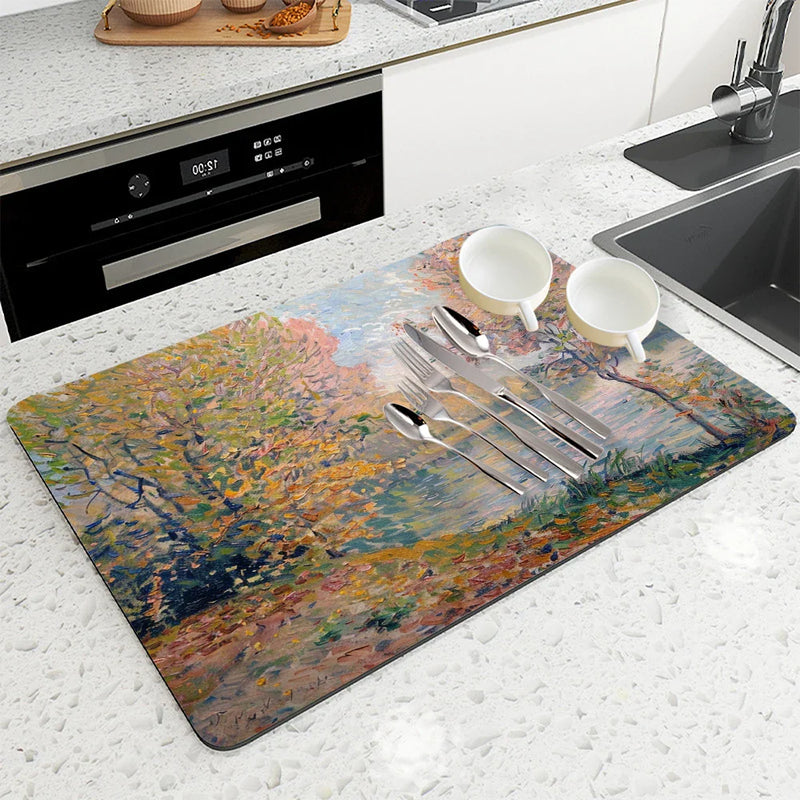 Axyaa Autumn Road Coffee Mat - Absorbent & Anti-Slip Table Drying Mats