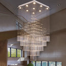Axyaa Modern Crystal Chandelier for Living Room, Square Base Columnar Hanging Light Fixture for Staircase and Loft