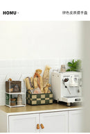 Axya European Style Leather Color Blocking Woven Storage Basket with Handles