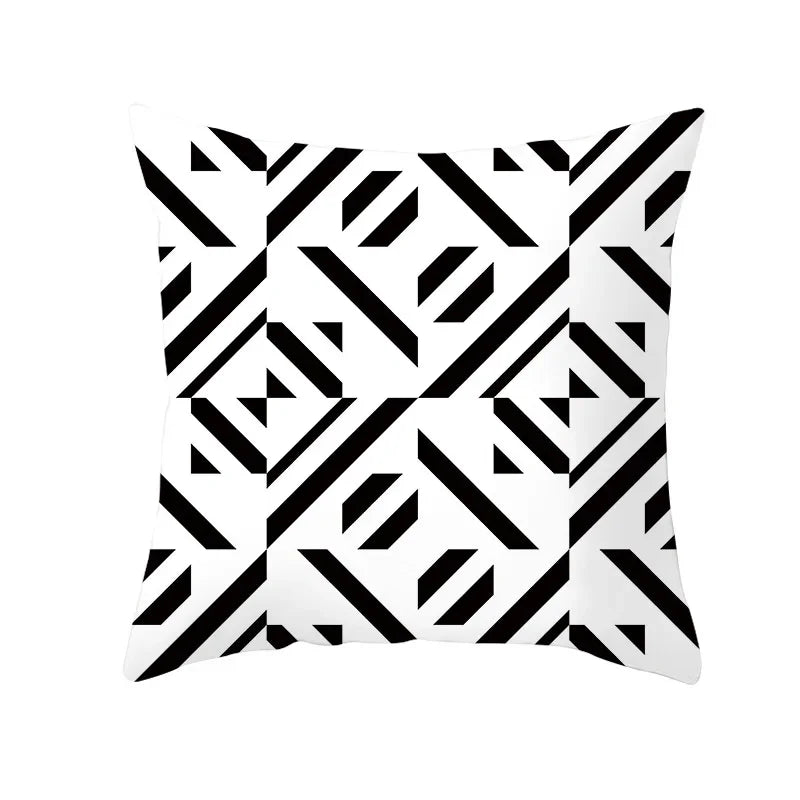 Axyaa Black & White Plaid Wave Stripe Checkerboard Print Throw Pillow Case