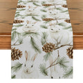 Axyaa Christmas Rabbit Pine Cone Fir Table Runner for Festive Dining Decor