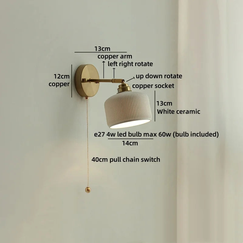 Axyaa Ceramic Shade LED Wall Lamp: Up Down Rotate Stair Lighting Fixture