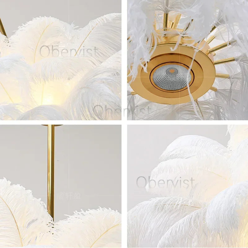 Axyaa Nordic Ostrich Feather Art Chandelier for Home Decoration