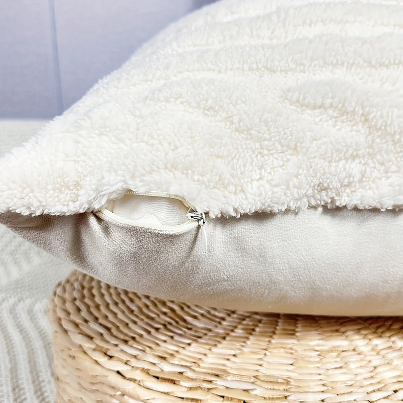 Axyaa Plush Cream White Throw Pillow Cover for Cozy Home Decor