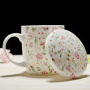 Axyaa Floral Bone  Coffee Cup with Lid - Original Breakfast Ceramic Mug