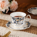 Axyaa Porcelain Flower Mugs with Golden Edge - Classic Tea Cup and Saucer
