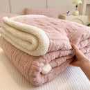Axyaa Plush Fleece Double Layer Wool Bed Blanket Wool Throw Cozy Blanket