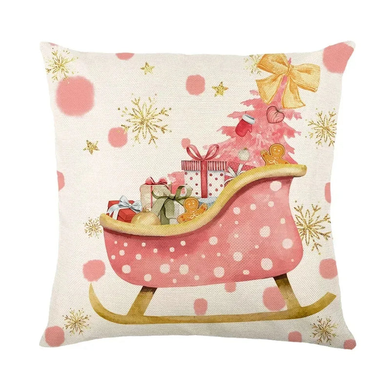 Christmas Party Pillowcase with Santa Claus & Snowman Print for Home Decoration by Axyaa.