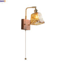 Axyaa Amber Glass Wood LED Wall Lamp with Switch for Living Room and Stair Lighting