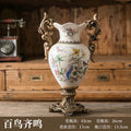 Axyaa Retro Ceramic Vase Handicraft, American Home Decor Double-Ear Cup Design