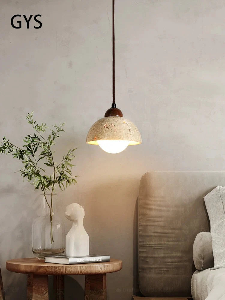 Axya Stone Wood LED Pendant Lamp - Japanese Style Cream Nordic Chandelier