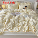 Axyaa Lace Embroidery Girl Heart Bed 4-Piece Set, Washed Cotton Summer Sheet Quilt Cover