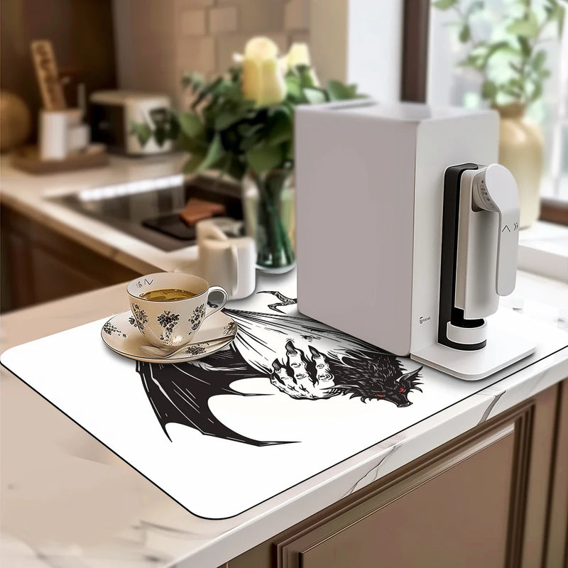 Axyaa Halloween Bat Drying Mat: Absorbent Anti-Slip Placemat for Table Cup Drying