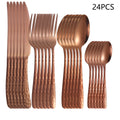 Axyaa Rose Gold Stainless Steel Tableware Set - 24pcs, Steak Knife, Dinner Fork, Soup Spoon, Tea Spoon