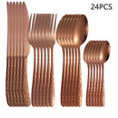 Axyaa Rose Gold Stainless Steel Tableware Set - 24pcs, Steak Knife, Dinner Fork, Soup Spoon, Tea Spoon