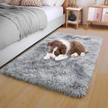 Axyaa Tie-Dye Memory Foam Plush Rug, Light Gray Large Rug for Living Room & Bedroom