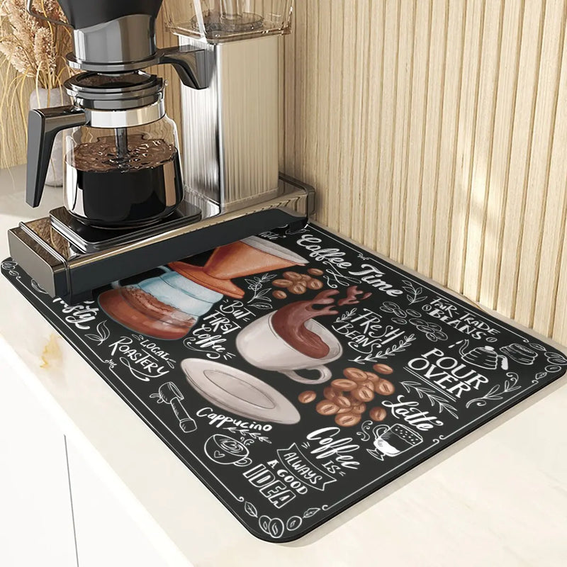 Axyaa Coffee Pattern Placemats Set for Table Cups Coaster Drainer Diatomaceous Earth Mat