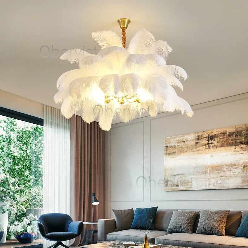 Axyaa Nordic Ostrich Feather Art Chandelier for Home Decoration