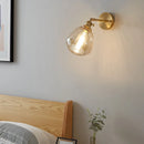 Axyaa Clear Glass LED Wall Sconce, Modern Bedroom Bedside Lamp, Pull Chain, Rotate Copper Socket