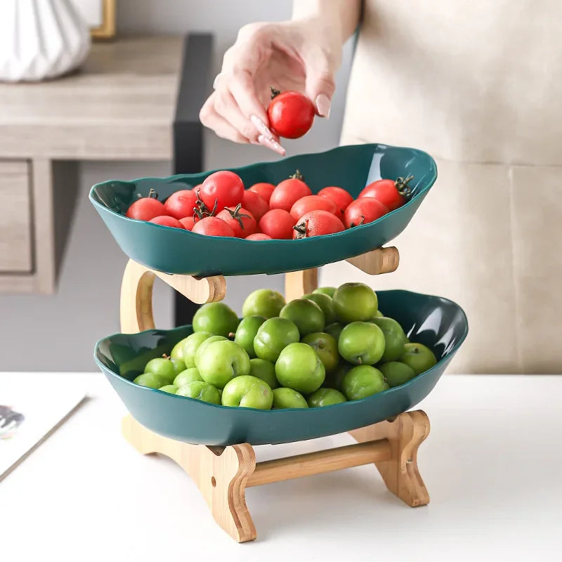 Axyaa 2/3 Layer Wooden Dinnerware Set - Partitioned Fruit Bowl, Candy Trays, Salad Bowl