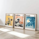 Retro Ocean Wave Japanese Gallery Wall Art Set by Axyaa