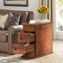Axyaa Solid Wood Round End Table with Drawer: Modern Nightstand for Bedroom Sofa Bed