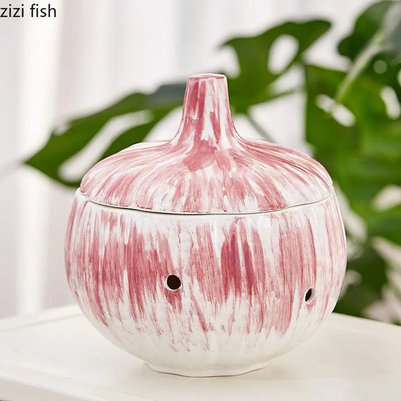 Axya Ceramic Onion Jar Kitchen Container for Garlic Ginger Storage.
