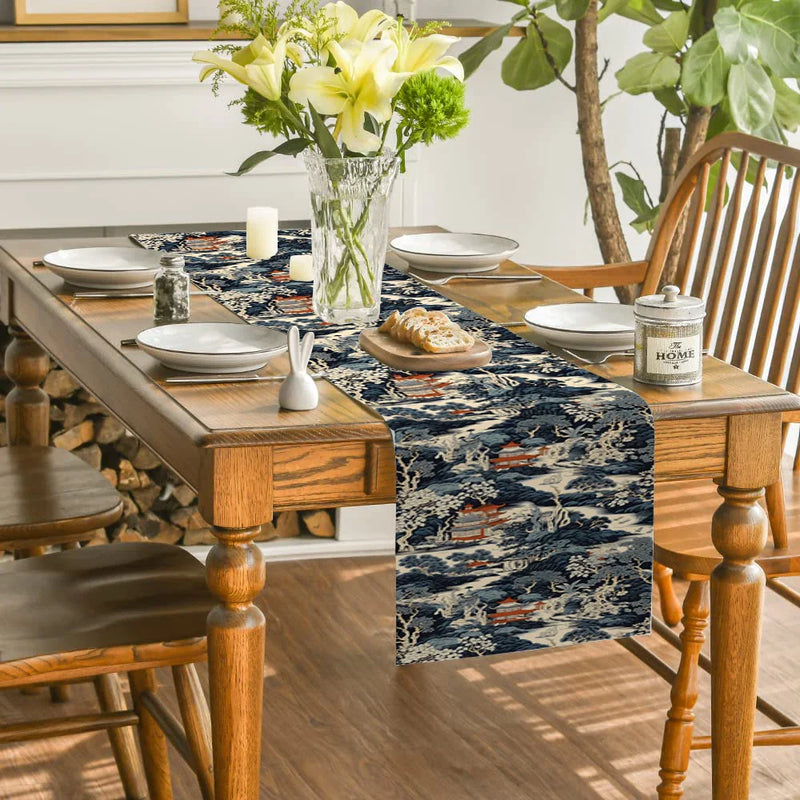 Axyaa Floral Lines Table Runner: Farmhouse Dining Decor & Holiday Party Accent