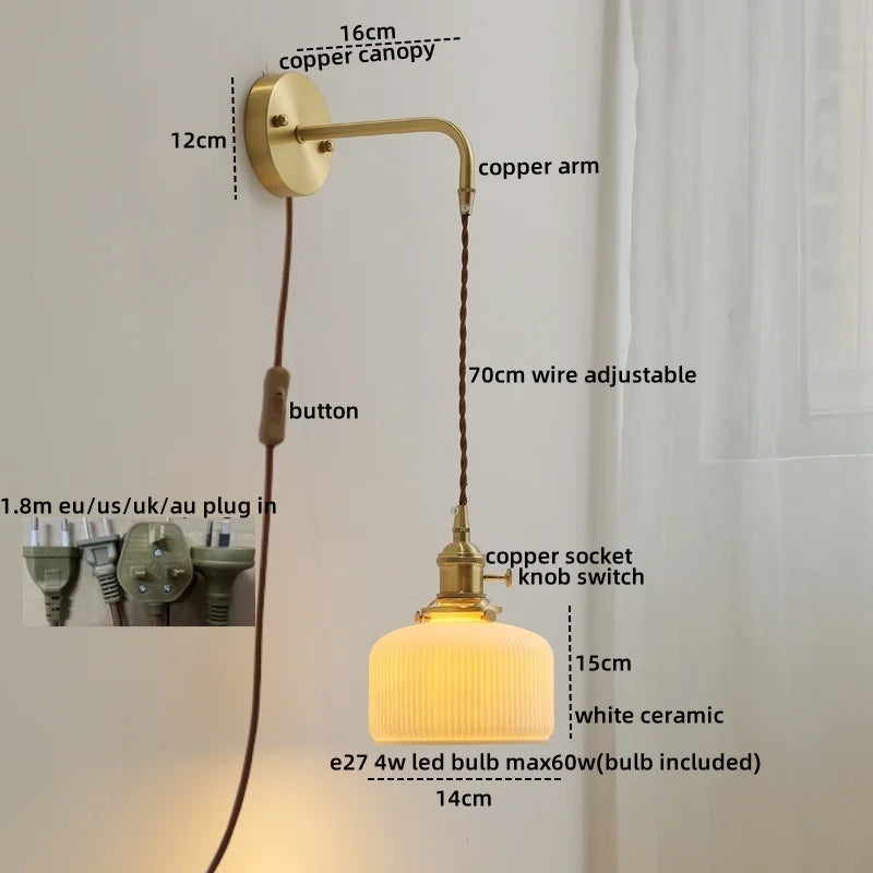 Axyaa Ceramic Copper LED Wall Lamp Sconce - Nordic Stair Light Fixture