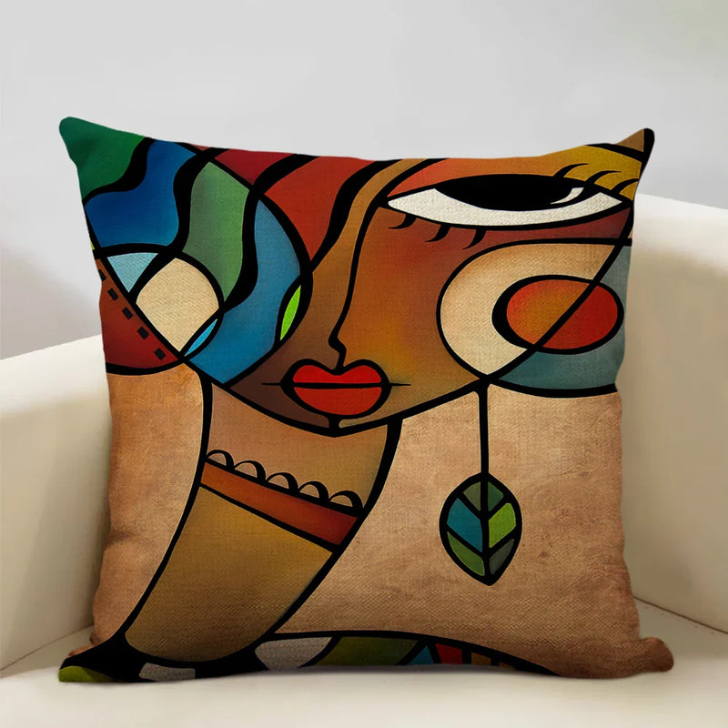 Nordic Style Abstract Painting Girl Cushion Cover by Axyaa