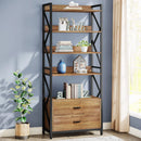Axyaa Industrial 5-Shelf Bookcase with 2 Drawers, 70.8" Open Wood Bookshelf