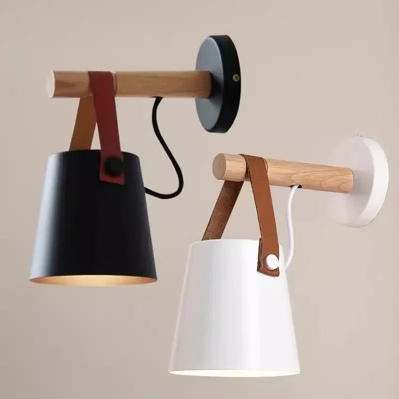 Axyaa Wood & Leather Belt Wall Sconce for Bedroom, Study, Living Room - Modern Indoor Decor Light