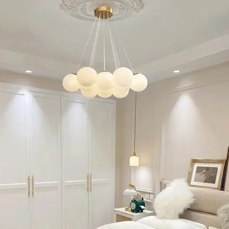 Axyaa White Moon Ball Ceiling Light for Living Room Bedroom Chandelier