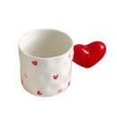 Axyaa Polka Dot Handle Ceramic Mug Set in White & Red, Irregular Design