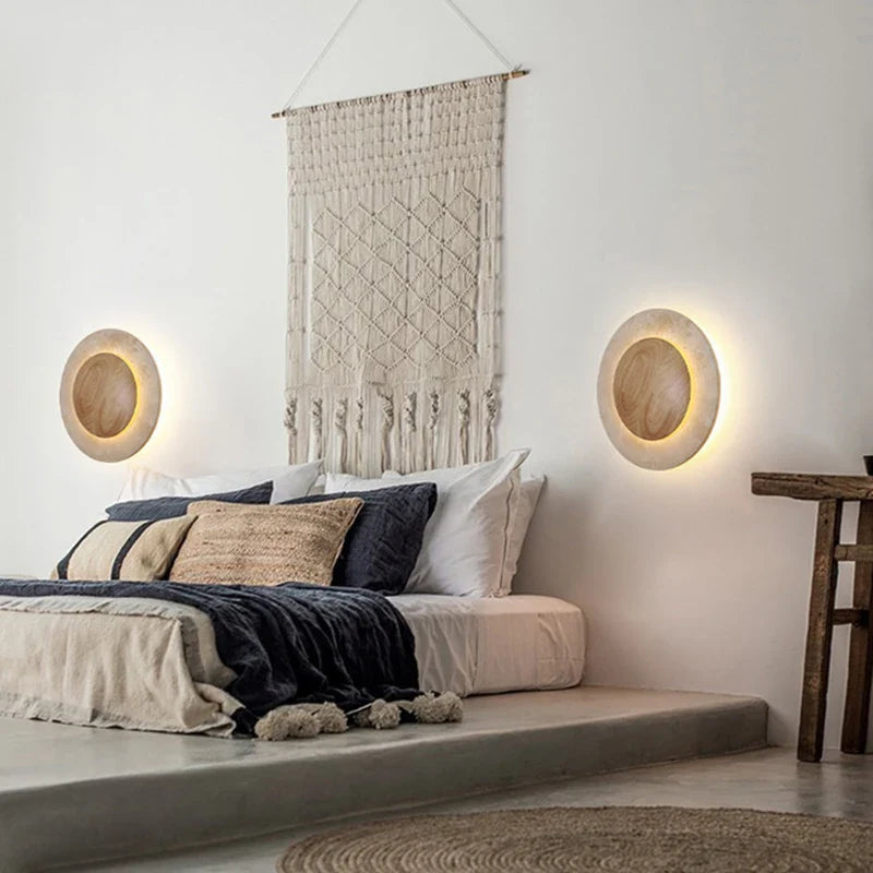 Axyaa Round Stone LED Wall Light for Hotel Living Room Sconce