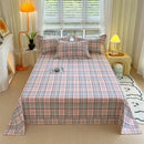 Axyaa Green Check Raw Cotton Double Bed Sheets Set Queen/King Flat Top Full Cover