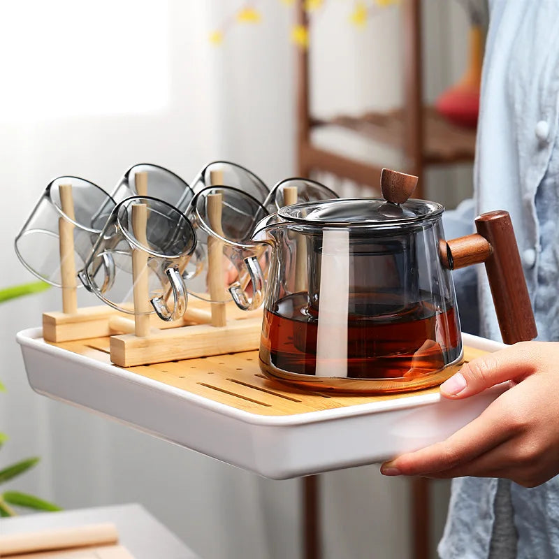Axya Glass Teapot Set with Wooden Handle and Double Layer Filter