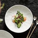 Axyaa Japanese White Deep Tableware Set: Soup, Salad, 8-inch & 9-inch Plates, Microwave-Safe