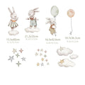 Axyaa Bunny Moon & Stars Wall Stickers: Nordic Boho Rabbit Hot Air Balloon Decals