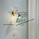 Axyaa Tiffany Blue Glass LED Wall Sconce Rotate Copper Pull Chain Switch Stair Light