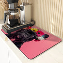 Axyaa Absorbent Coffee Dish Mat: Non-Slip Animal & Plant Design, Quick Dry Kitchen & Bathroom Drain Pad