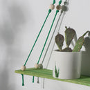 Axyaa Green Wooden Shelf Floating Wall Shelves Hand Woven Boho Living Room Decor