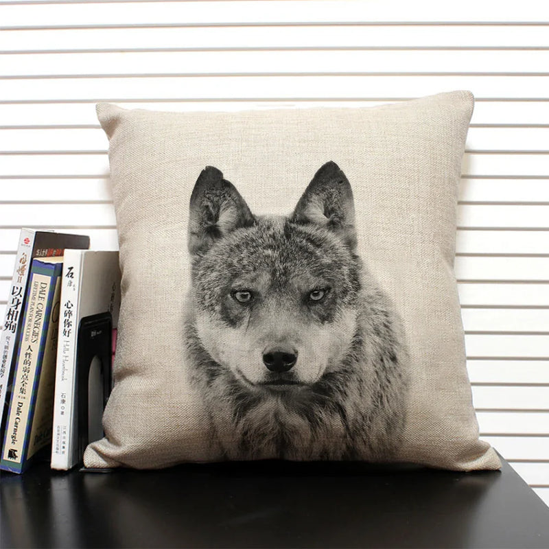 Axyaa African Animal Linen Pillow Cover 45x45cm - Lion, Elephant, Elk Portrait Decor