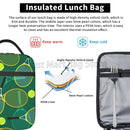Axyaa Tennis Rackets Balls Print Insulated Lunch Bag Portable Thermal Bento Tote